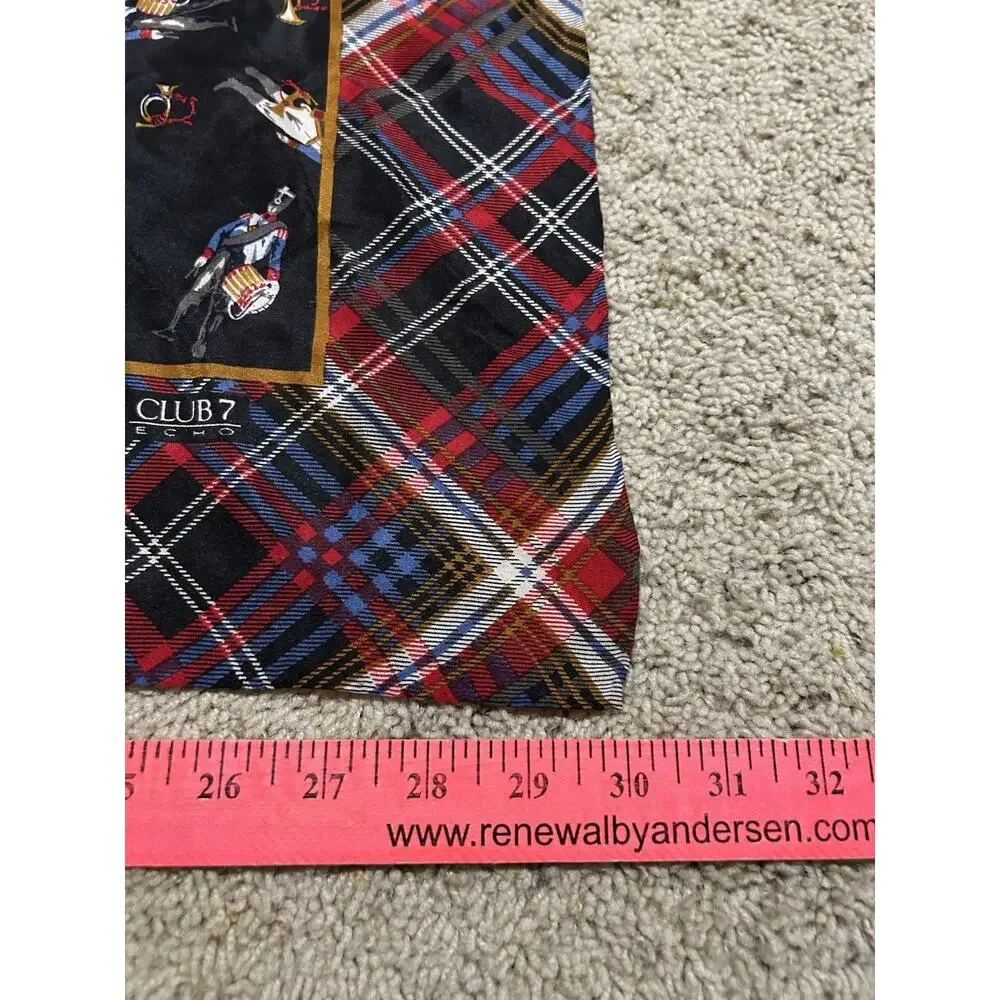 Club 7 Echo Women's SCARF 30” Square Military Band Plaid Black Blue Red J25
